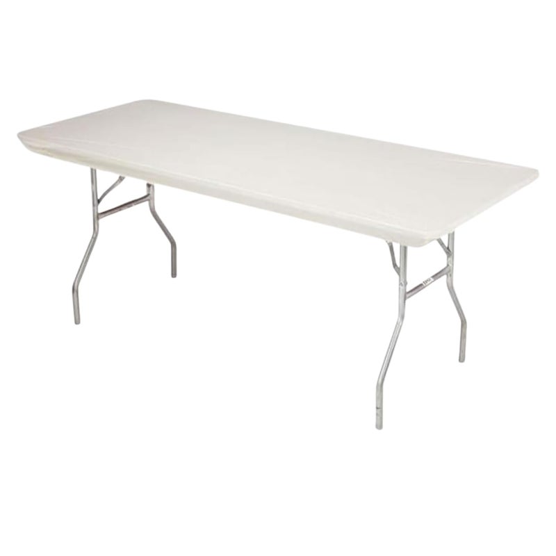 Kwik-Covers 8' Rectangle Plastic Table Covers 30" x 96", Bundle of 5 (Ivory) - Image 1
